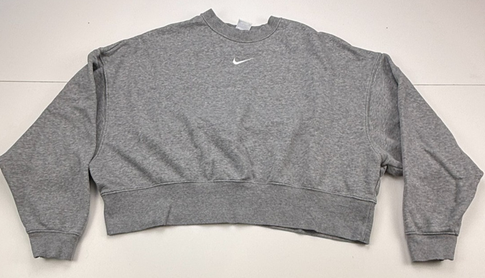Nike Sportswear Essentials Oversized Fleece Crew Sweatshirt Women's S Gray